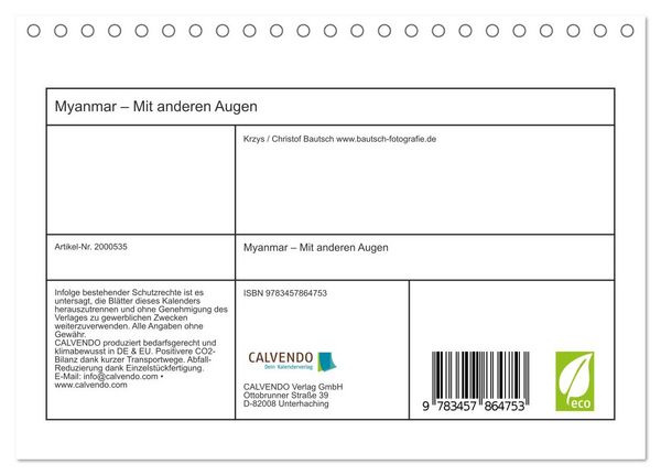 Produktbild: Myanmar &ndash; Mit anderen Augen (Tischkalender 2026 DIN A5 quer), CALVENDO Monatskalender