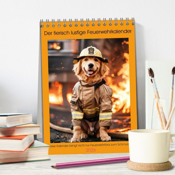 Produktbild: Der tierisch lustige Feuerwehrkalender (Tischkalender 2026 DIN A5 hoch), CALVENDO Monatskalender