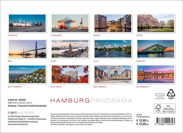 Produktbild: Hamburg Panorama-Postkartenkalender 2027
