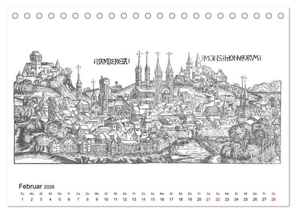 Produktbild: Schedelsche Weltchronik Deutsche St&auml;dte 1493 (Tischkalender 2026 DIN A5 quer), CALVENDO Monatskalender
