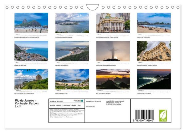 Produktbild: Rio de Janeiro - Kontraste. Farben. Licht (Wandkalender 2027 DIN A4 quer), CALVENDO Monatskalender