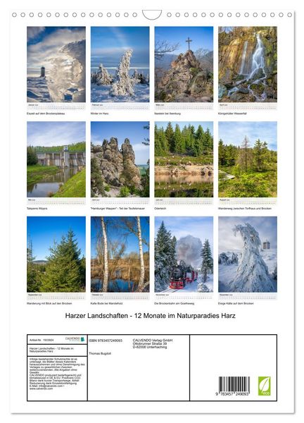 Produktbild: Harzer Landschaften - 12 Monate im Naturparadies Harz (Wandkalender 2026 DIN A3 hoch), CALVENDO Monatskalender