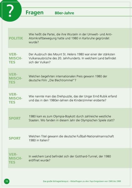 Produktbild: Das gro&szlig;e Schlagzeilen-Quiz. R&auml;tselfragen zu den Top-Ereignissen von 1950 bis 1999