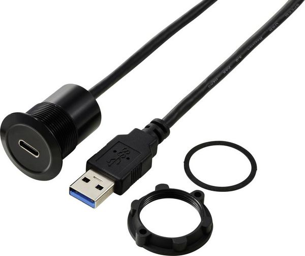 Produktbild: USB-C&reg; (3.1) Buchse/USB-A (3.0) Stecker 1 m Kabel schwarz TC-13376312 TRU COMPONENTS Inhalt: 1 St.
