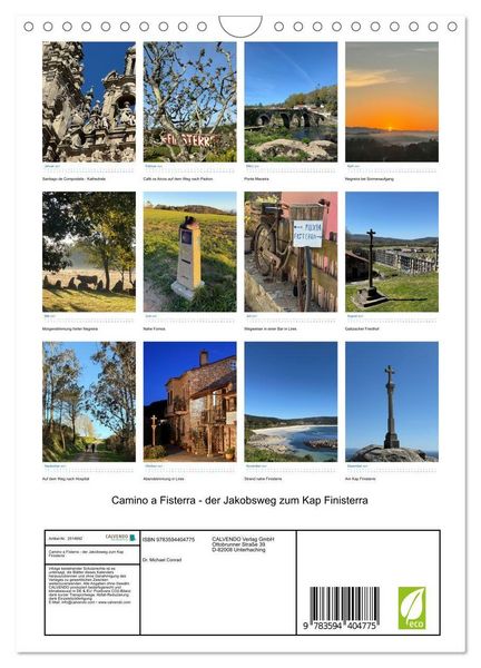 Produktbild: Camino a Fisterra - der Jakobsweg zum Kap Finisterra (Wandkalender 2027 DIN A4 hoch), CALVENDO Monatskalender