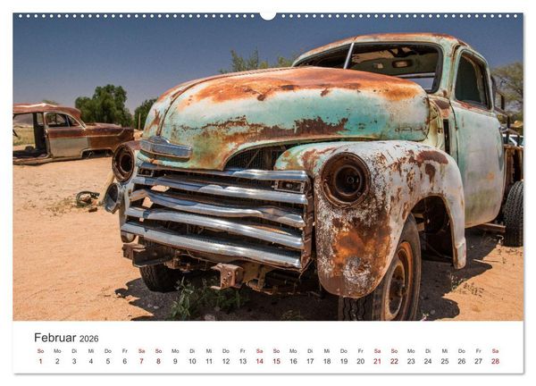 Produktbild: Solitaire Alte verlassene Autos in der namibischen W&uuml;ste (hochwertiger Premium Wandkalender 2026 DIN A2 quer), Kunstdruck in Hochglanz