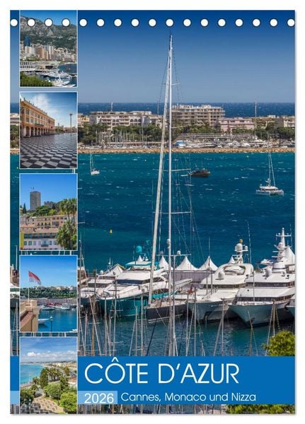 CÔTE D’AZUR Cannes, Monaco und Nizza (Tischkalender 2026 DIN A5 hoch), CALVENDO Monatskalender