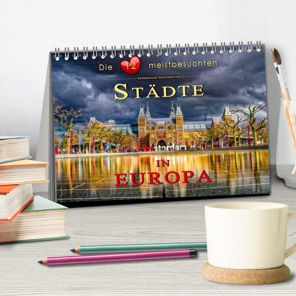 Produktbild: Die 12 meistbesuchten St&auml;dte in Europa (Tischkalender 2026 DIN A5 quer), CALVENDO Monatskalender
