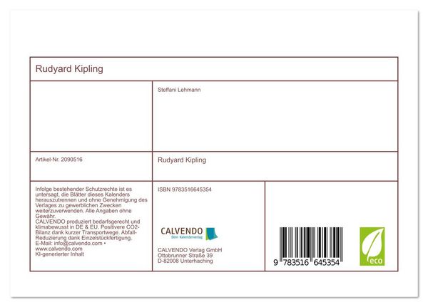 Produktbild: Rudyard Kipling (Tischkalender 2026 DIN A5 quer), CALVENDO Monatskalender