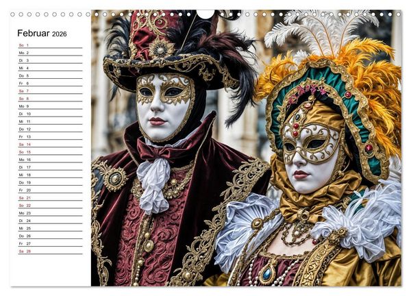 Produktbild: M&auml;rchenhafte Maskerade KI - Karnevalserlebnis in Venedig (Wandkalender 2026 DIN A3 quer), CALVENDO Monatskalender