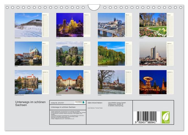 Produktbild: Unterwegs im sch&ouml;nen Sachsen (Wandkalender 2026 DIN A4 quer), CALVENDO Monatskalender