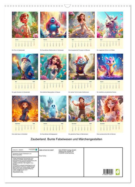 Produktbild: Zauberland. Bunte Fabelwesen und M&auml;rchengestalten (Wandkalender 2026 DIN A2 hoch), CALVENDO Monatskalender