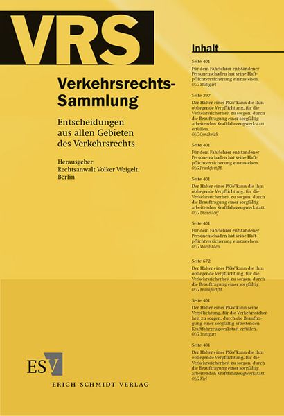 Produktbild: Verkehrsrechts-Sammlung (VRS). Entscheidungen aus allen Gebieten des Verkehrsrechts / Verkehrsrechts-Sammlung (VRS) Band 107