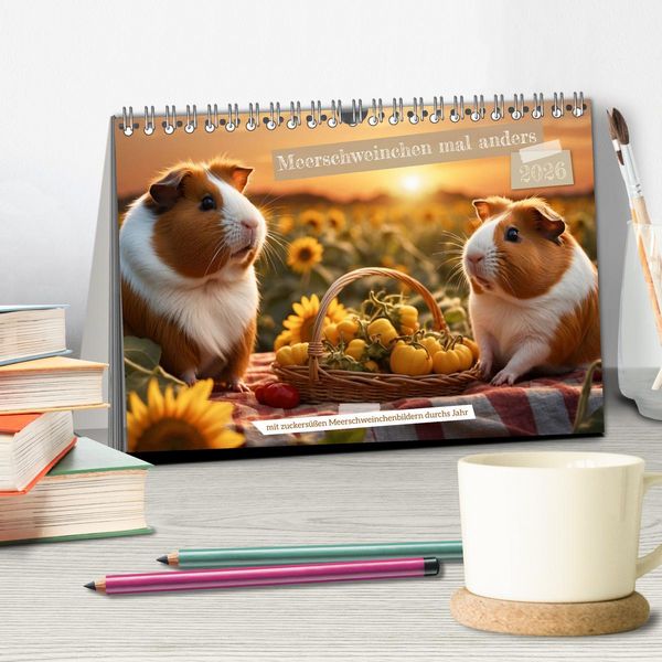 Produktbild: Meerschweinchen mal anders! (Tischkalender 2026 DIN A5 quer), CALVENDO Monatskalender