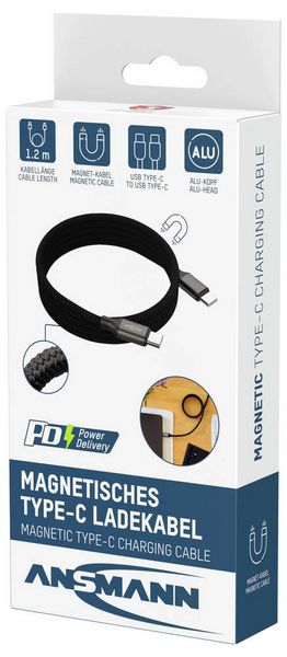 Produktbild: Ansmann USB-C&reg; Kabel USB-C&reg; Stecker 1.2m Schwarz Textil-Mantel 1700-0186