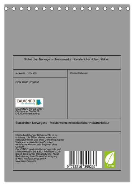 Produktbild: Stabkirchen Norwegens - Meisterwerke mittelalterlicher Holzarchitektur (Tischkalender 2026 DIN A5 hoch), CALVENDO Monatskalender