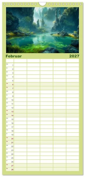 Produktbild: Familienplaner 2027 - Tr&auml;umereien in Gr&uuml;n mit 5 Spalten (Wandkalender, 21 x 45 cm) CALVENDO