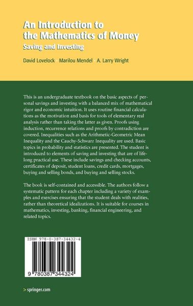 Produktbild: An Introduction to the Mathematics of Money