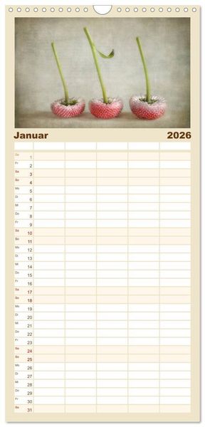 Produktbild: Familienplaner 2026 - Vintage Flowers mit 5 Spalten (Wandkalender, 21 x 45 cm) CALVENDO