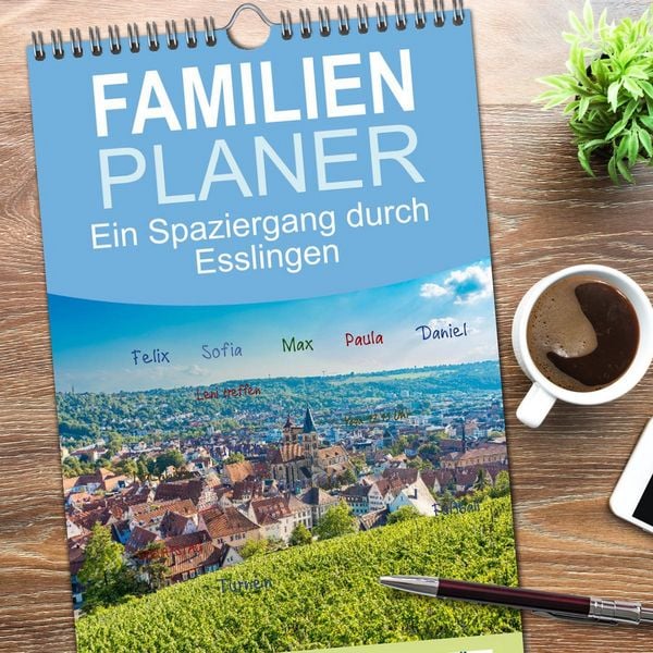 Produktbild: Familienplaner 2026 - Ein Spaziergang durch Esslingen mit 5 Spalten (Wandkalender, 21 x 45 cm) CALVENDO