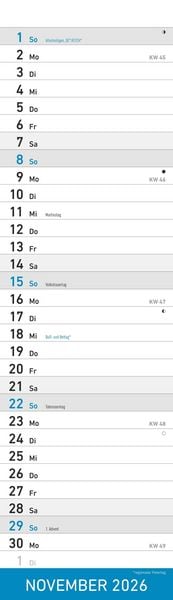 Produktbild: Streifenplaner Mini BLAU 2026 - Streifenkalender - Wandplaner - Küchen-Kalender - 9,5x33