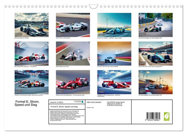 Produktbild: Formel E, Strom, Speed und Sieg (Wandkalender 2026 DIN A3 quer), CALVENDO Monatskalender