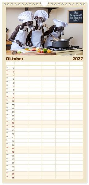 Produktbild: Familienplaner 2027 - Funny Greyhounds - Windhunde mal anders mit 5 Spalten (Wandkalender, 21 x 45 cm) CALVENDO