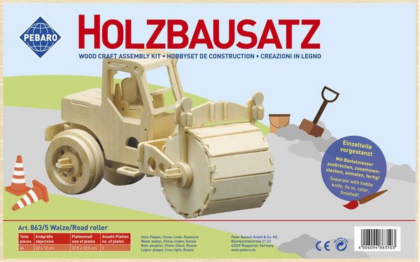 Produktbild: PEBARO 863/5 - Holzbausatz Walze, 64 Teile, Holzkonstruktion zum Zusammenstecken