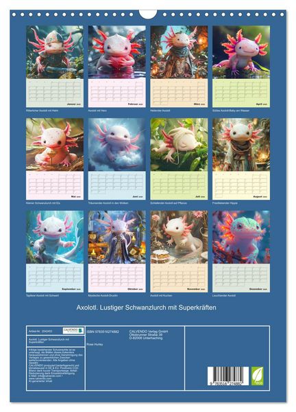 Produktbild: Axolotl. Lustiger Schwanzlurch mit Superkr&auml;ften (Wandkalender 2026 DIN A3 hoch), CALVENDO Monatskalender