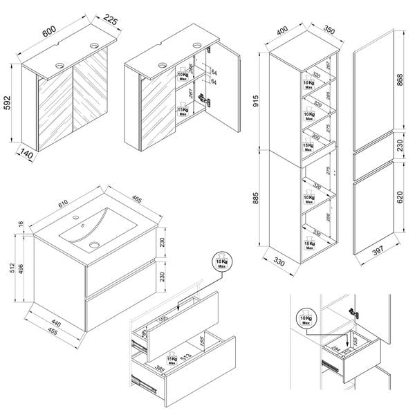 Produktbild: 4 tlg. Badm&ouml;bel-Set mit Waschbecken Cosila-I 61 cm