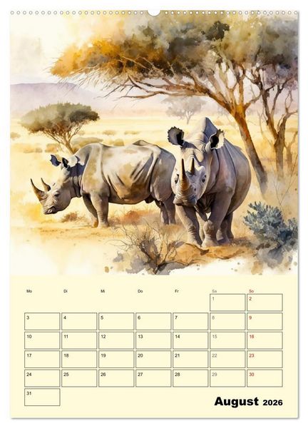 Produktbild: Sch&ouml;ne Aquarelle. Darstellungen von Afrikas Wildtieren (hochwertiger Premium Wandkalender 2026 DIN A2 hoch), Kunstdruck in Hochglanz