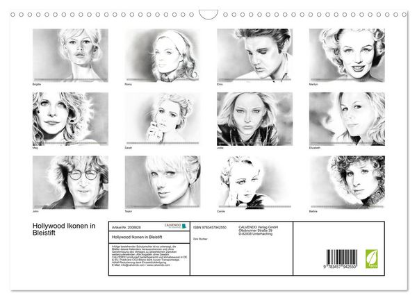 Produktbild: Hollywood Ikonen in Bleistift (Wandkalender 2026 DIN A3 quer), CALVENDO Monatskalender