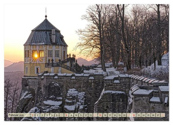 Produktbild: Die Festung K&ouml;nigstein im Licht der vier Jahreszeiten (Wandkalender 2026 DIN A3 quer), CALVENDO Monatskalender