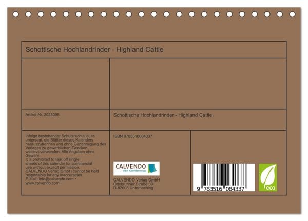 Produktbild: Schottische Hochlandrinder - Highland Cattle (Tischkalender 2026 DIN A5 quer), CALVENDO Monatskalender