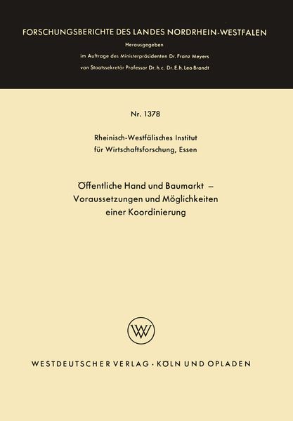 Produktbild: &Ouml;ffentliche Hand und Baumarkt &mdash; Voraussetzungen und M&ouml;glichkeiten einer Koordinierung