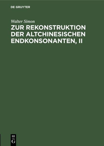 Produktbild: Zur Rekonstruktion der altchinesischen Endkonsonanten, II