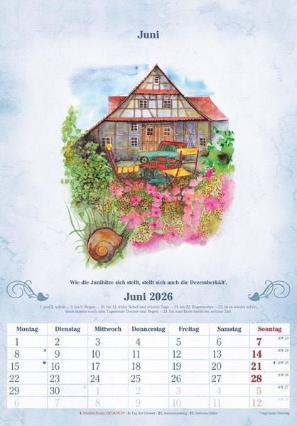 Produktbild: 100-jähriger Kalender 2026 - Bildkalender 23,7x34 cm - mit Wetterprognosen, Bauernregeln und liebevollen Illustrationen - Wandkalender - Alpha Edition