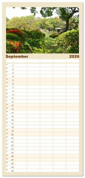 Produktbild: Familienplaner 2026 - G&auml;rten in Japan mit 5 Spalten (Wandkalender, 21 x 45 cm) CALVENDO
