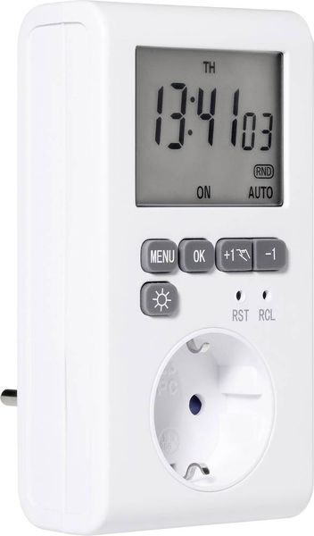 Produktbild: Sygonix SY-3057190 Steckdosen-Zeitschaltuhr digital Wochenprogramm 3680 W IP20 Countdown-Funktion, Timer-Funktion