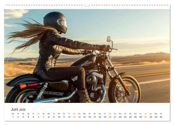 Produktbild: Frauen Power Motorrad (hochwertiger Premium Wandkalender 2026 DIN A2 quer), Kunstdruck in Hochglanz