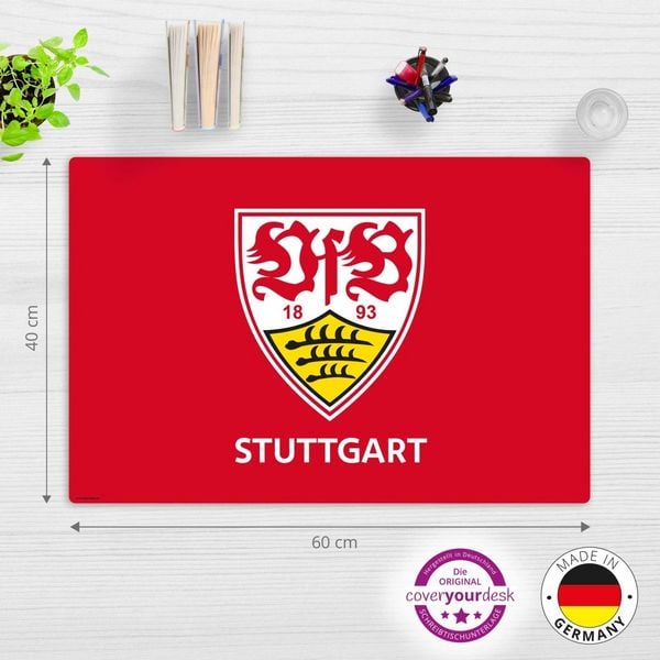 Produktbild: Cover-your-desk Schreibtischunterlage f&uuml;r Kinder und Erwachsene VfB Stuttgart Logo rot - 60 x 40 cm, aus premium Vinyl