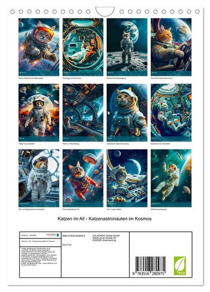 Produktbild: Katzen im All - Katzenastronauten im Kosmos (Wandkalender 2026 DIN A4 hoch), CALVENDO Monatskalender