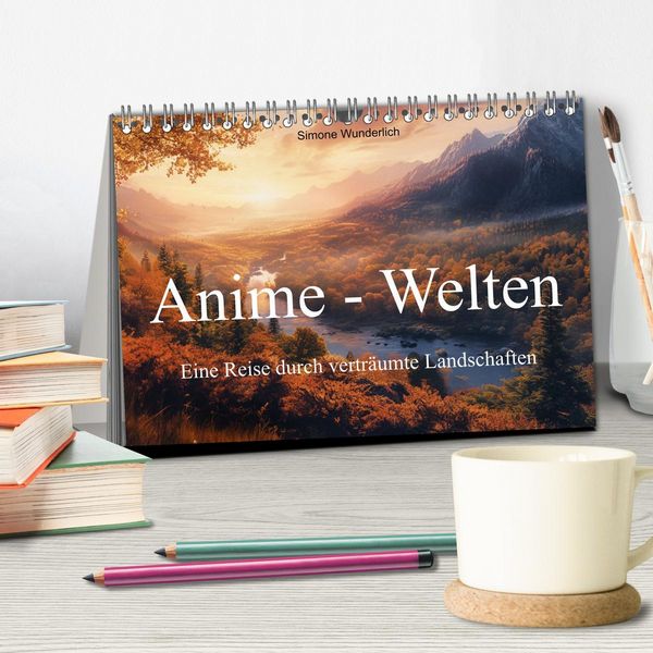 Produktbild: Anime - Welten: Eine Reise durch vertr&auml;umte Welten (Tischkalender 2026 DIN A5 quer), CALVENDO Monatskalender