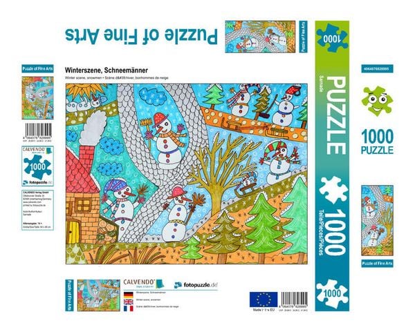 CALVENDO Puzzle Winterszene, Schneemänner | 1000 Teile Lege-Größe 64x48cm Foto-Puzzle für glückliche Stunden