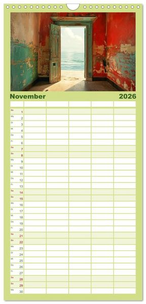 Produktbild: Familienplaner 2026 - T&uuml;ren, die Geschichten erz&auml;hlen mit 5 Spalten (Wandkalender, 21 x 45 cm) CALVENDO