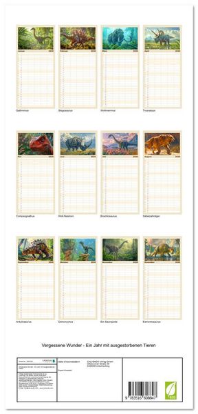 Produktbild: Familienplaner 2026 - Vergessene Wunder - Ein Jahr mit ausgestorbenen Tieren mit 5 Spalten (Wandkalender, 21 x 45 cm) CALVENDO