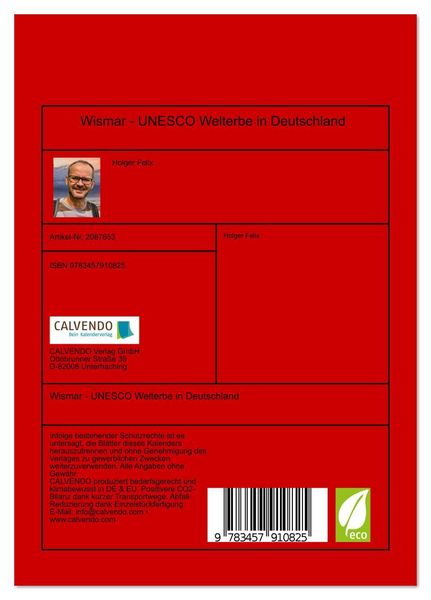 Produktbild: Wismar - UNESCO Welterbe in Deutschland (Tischkalender 2026 DIN A5 hoch), CALVENDO Monatskalender