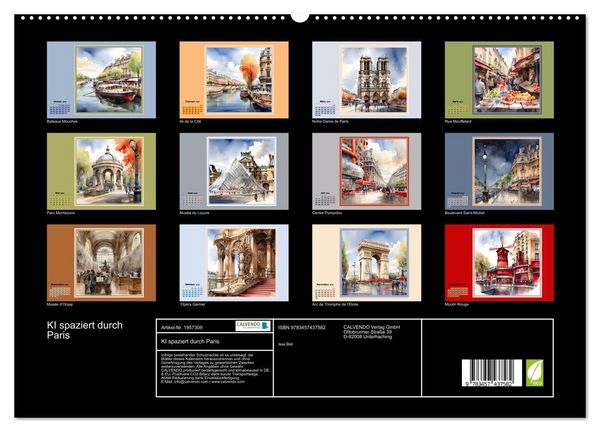 Produktbild: KI spaziert durch Paris (hochwertiger Premium Wandkalender 2026 DIN A2 quer), Kunstdruck in Hochglanz