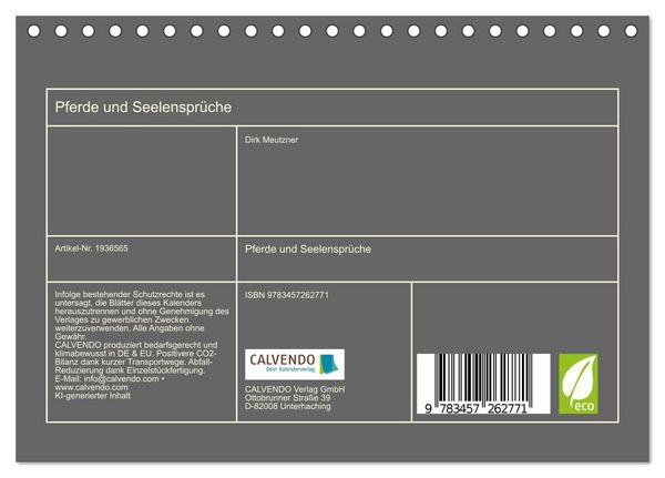 Produktbild: Pferde und Seelenspr&uuml;che (Tischkalender 2026 DIN A5 quer), CALVENDO Monatskalender