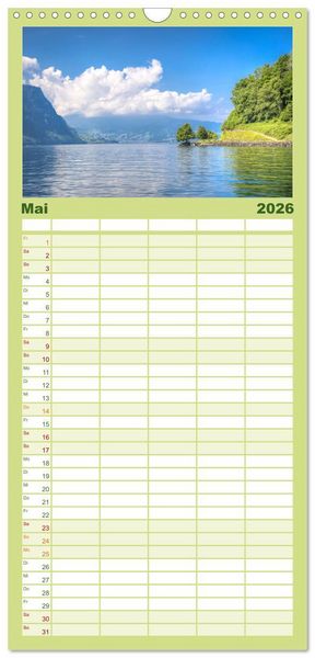 Produktbild: Familienplaner 2026 - Vierwaldst&auml;ttersee mit 5 Spalten (Wandkalender, 21 x 45 cm) CALVENDO